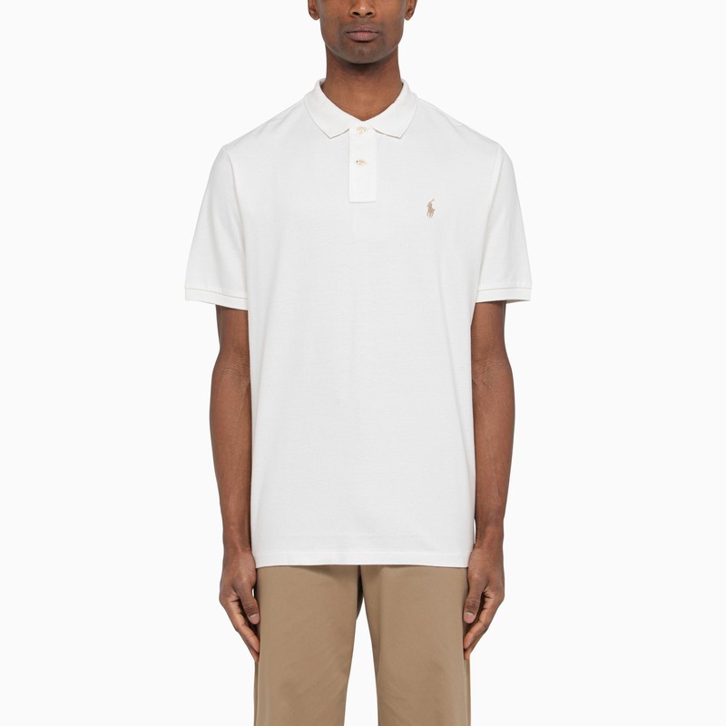 Polo Ralph Lauren Mens American Heather Short-sleeved Logo-embroidered Custom Slim-fit Cotton-jersey Polo Shirt In White