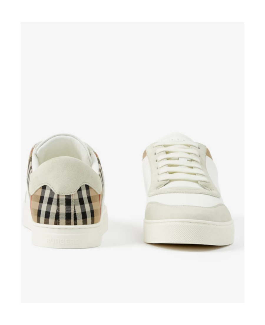 Burberry Men Stevie Leather And Check Canvas Sneakers In White