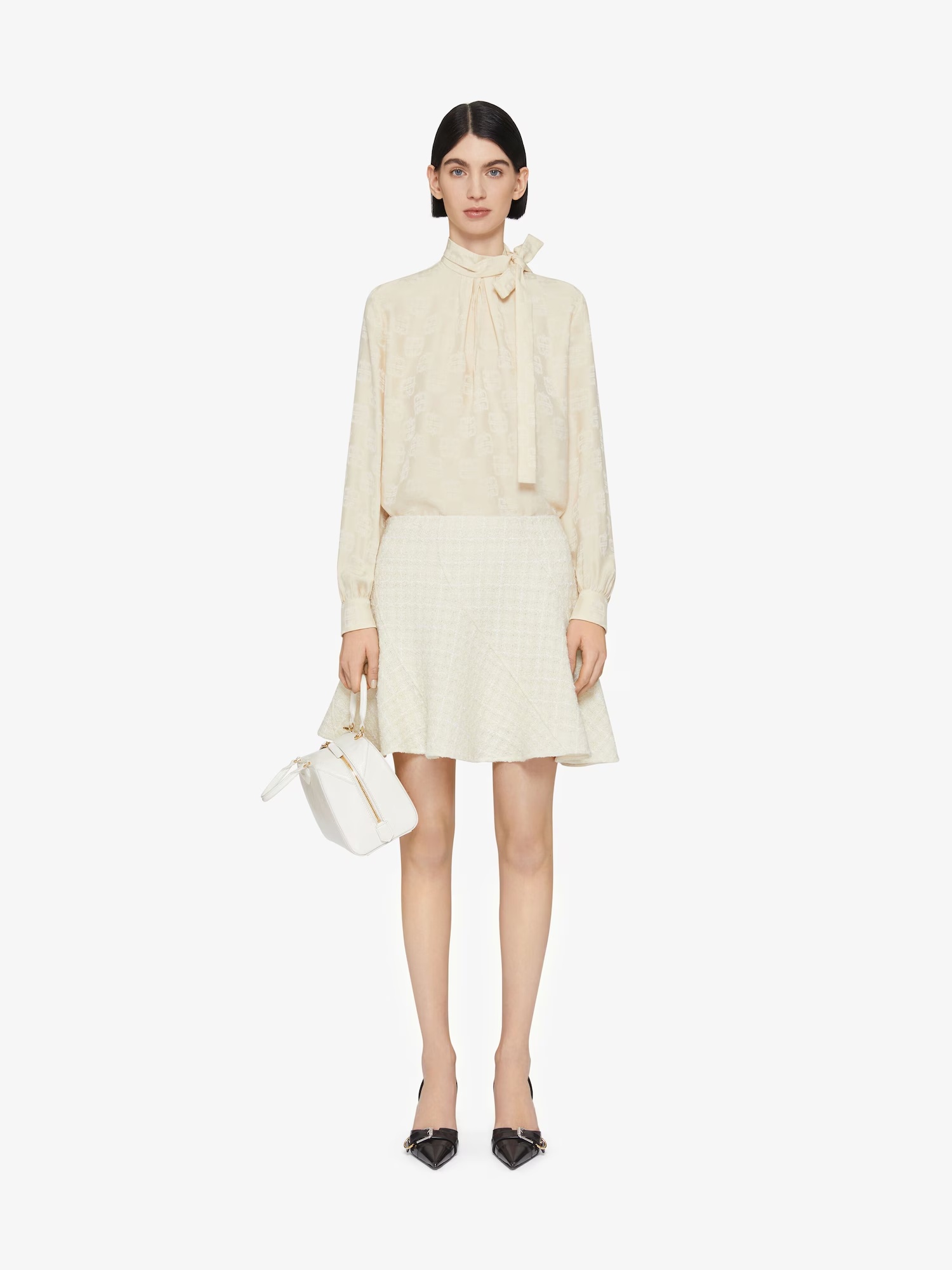 Givenchy Blouse In 4g Liquid Jacquard With Lavallière In White