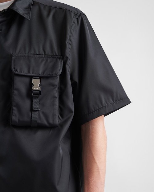 Prada Logo Patch Long-sleeved Shirt In Black