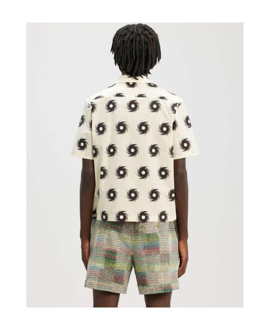 Palm Angels Hurricane-print Cotton Bowling Shirt In White