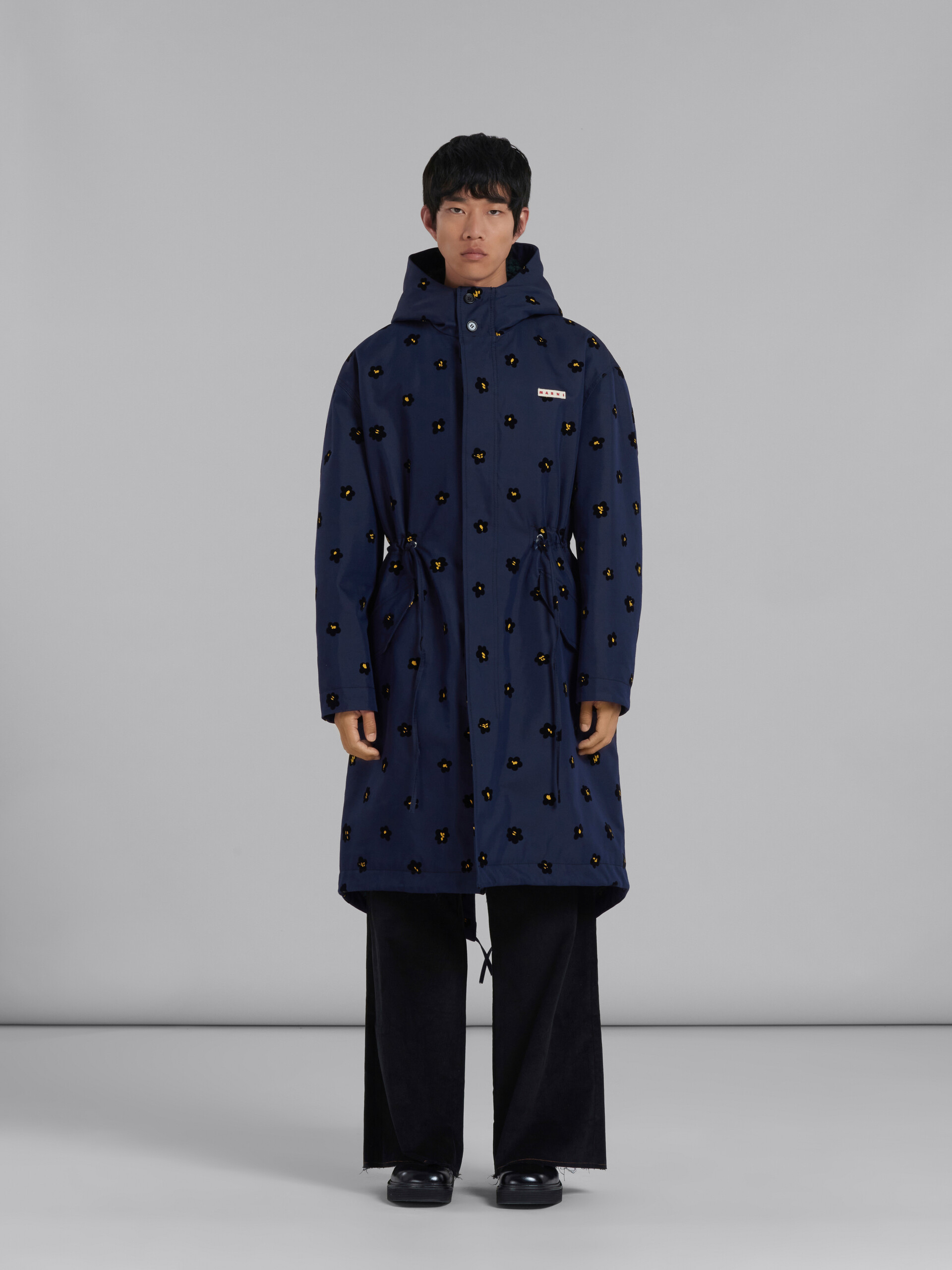 Marni Draft Flower Parka Coat In Black