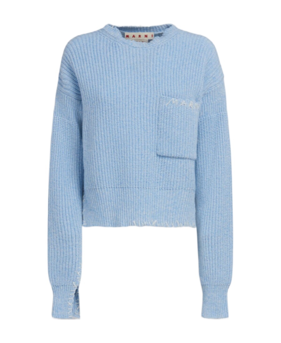 Marni Logo-embroidered Virgin Wool Jumper In Blue
