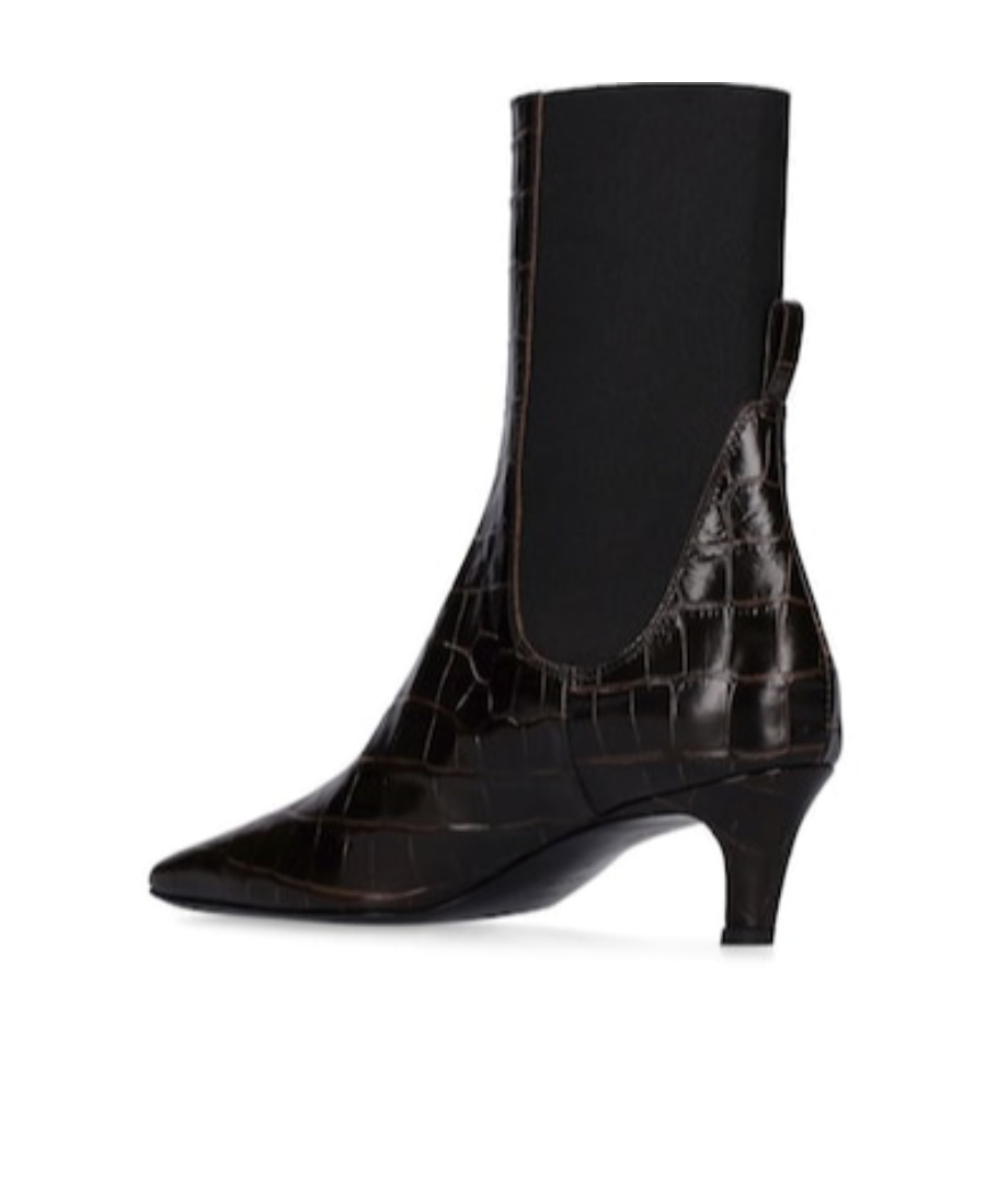 Totême Toteme Women The Mid Heel Boot Leather Boots With Croco Effect In Brown