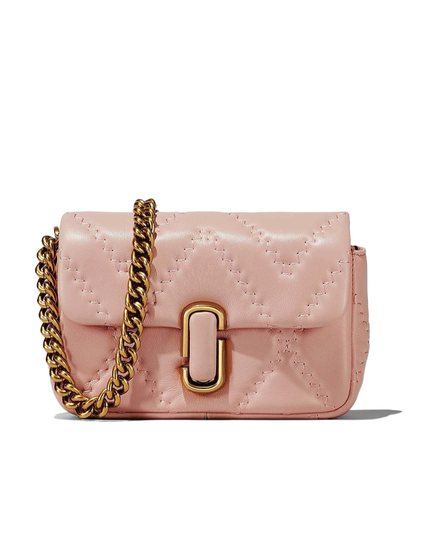 Marc Jacobs Logo Plaque Quilted Shoulder Bag In Nude