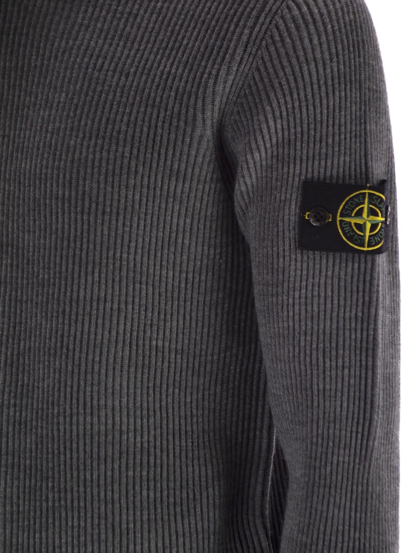 Stone Island Finely Ribbed Turtleneck Sweater In Gray