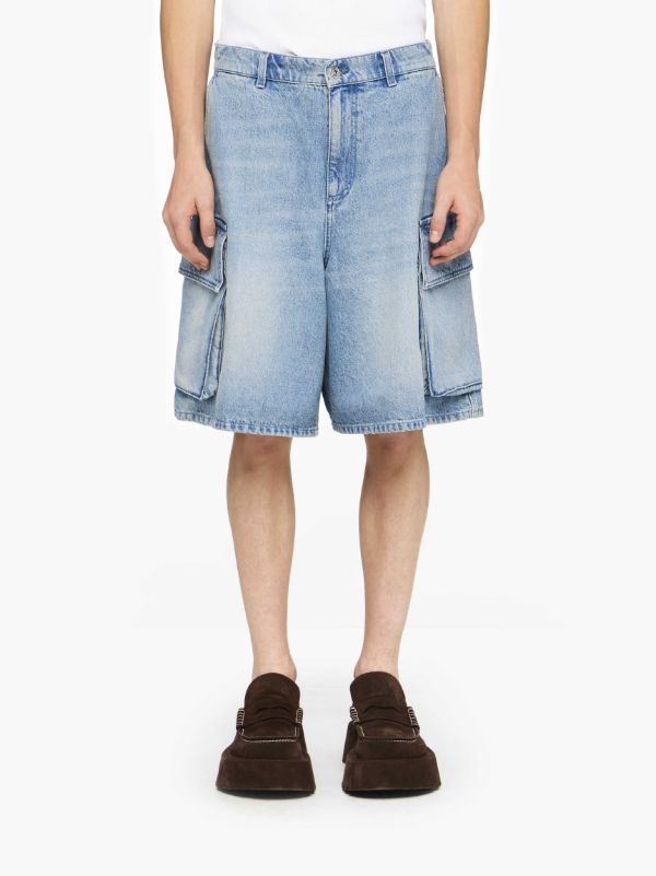 Jw Anderson Light Blue Bermuda Shorts With Cargo Pockets And Logo Patch On The Back In Denim Man In Blue