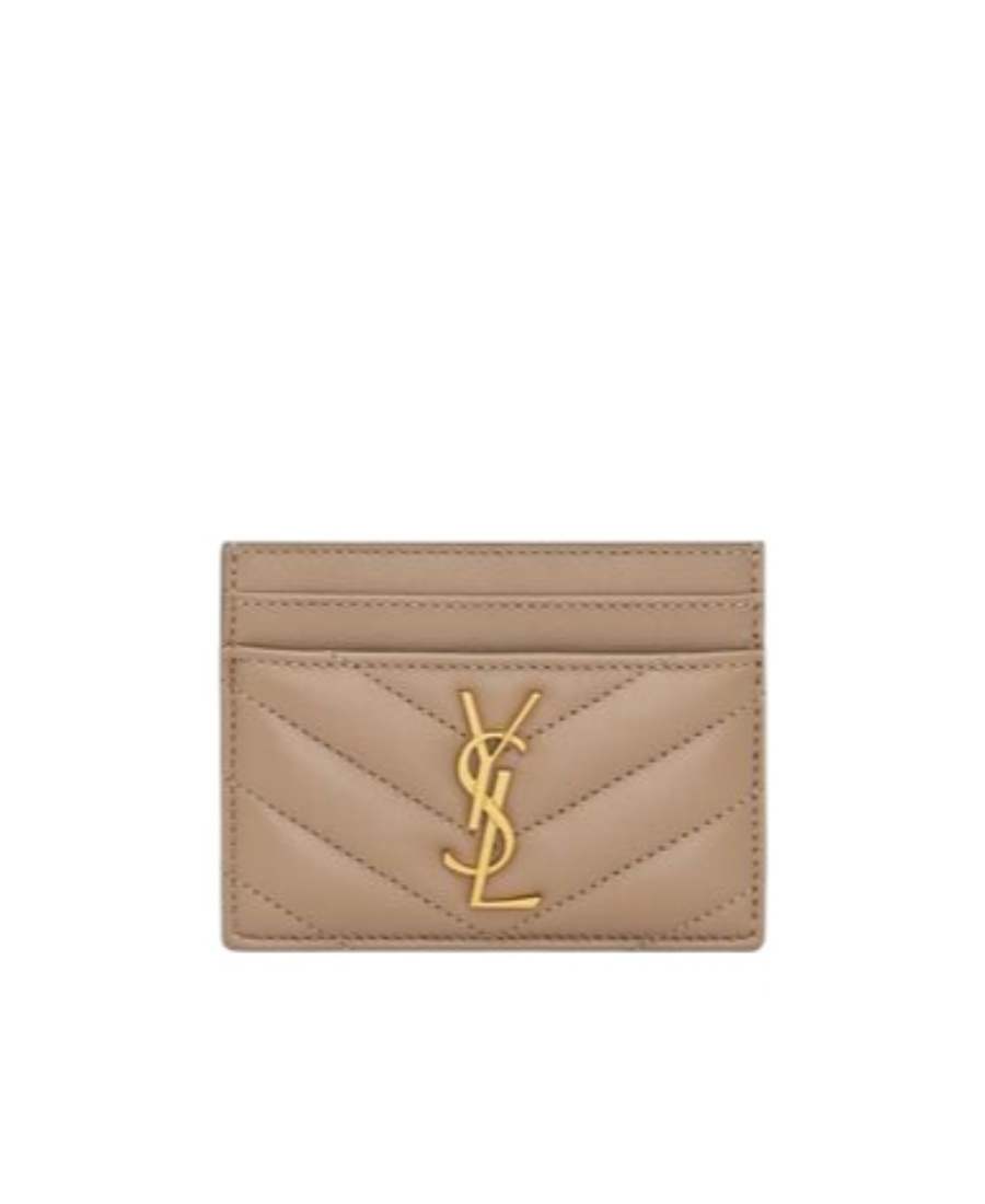 Saint Laurent Cassandre Quilted Card Bag In Nude