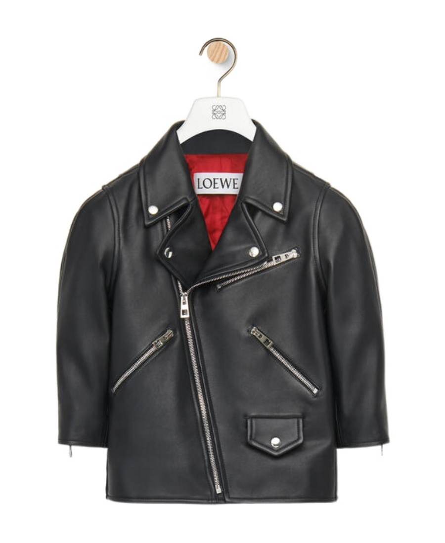 Loewe Three-quarter Sleeve Leather Jacket In Black