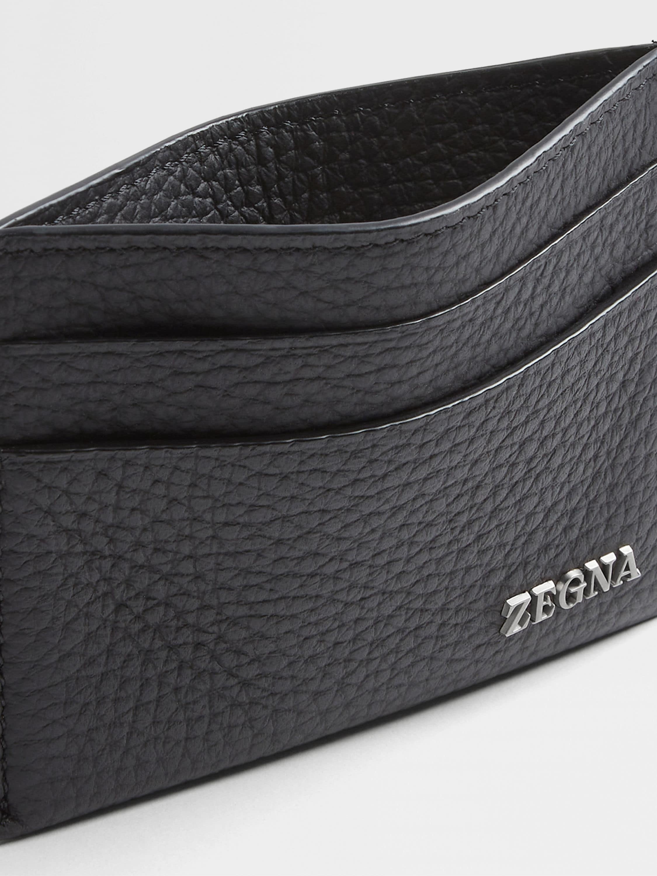 Zegna Logo Plaque Simple Card Case In Black