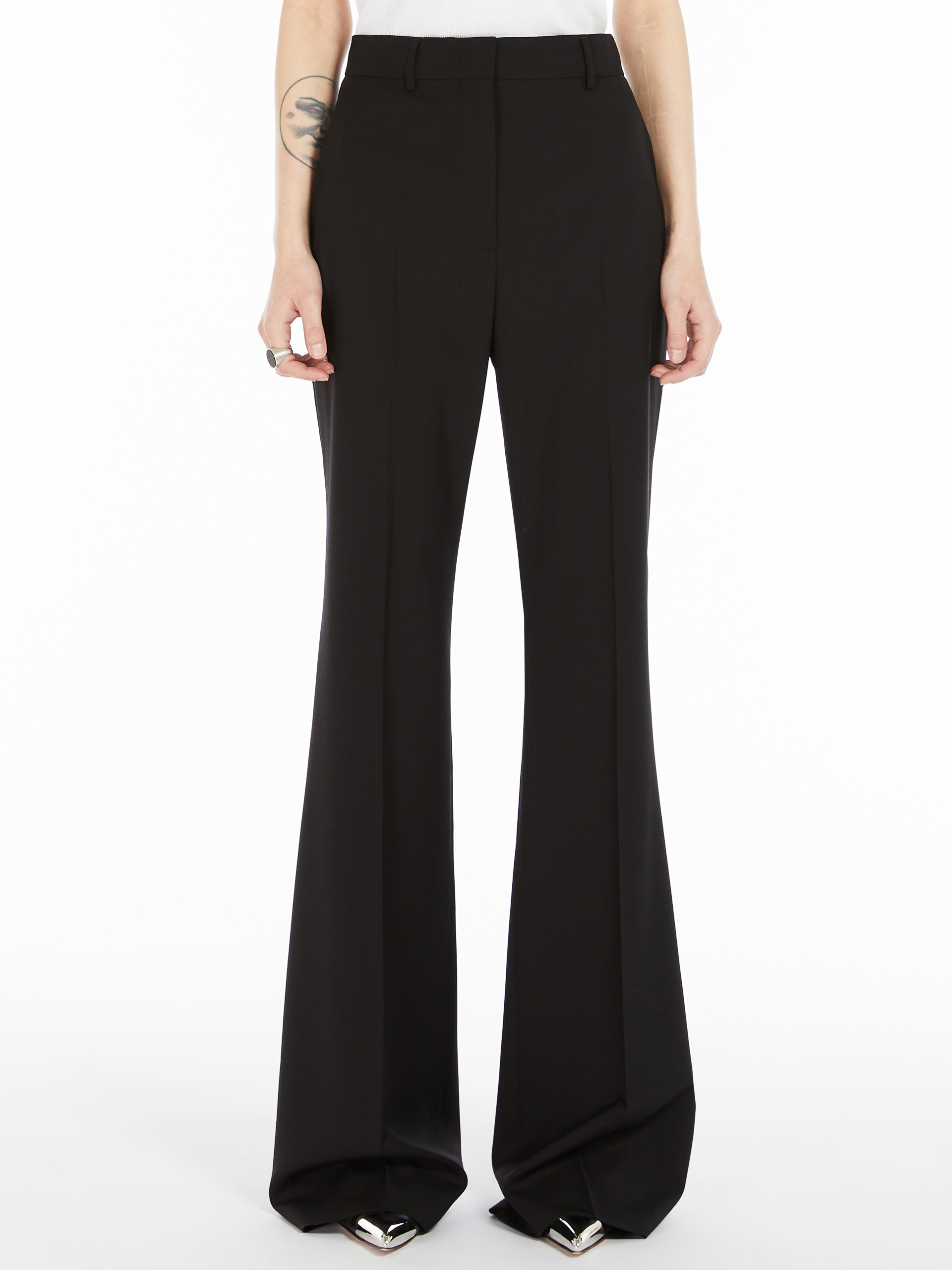 Sportmax Horn Shaped Wool Casual Pants In Black