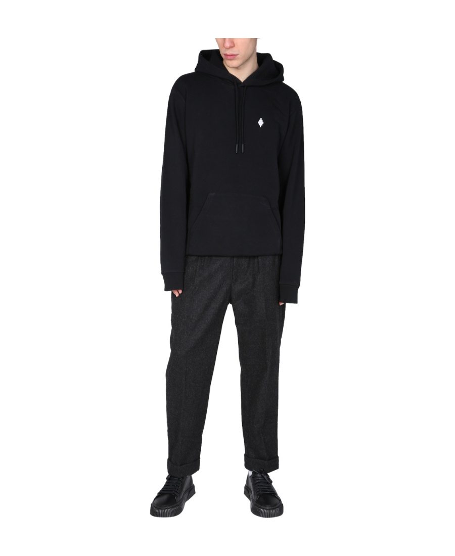 Marcelo Burlon County Of Milan Classic Pullover Black Hoodie With Adjustable Drawstring In Black