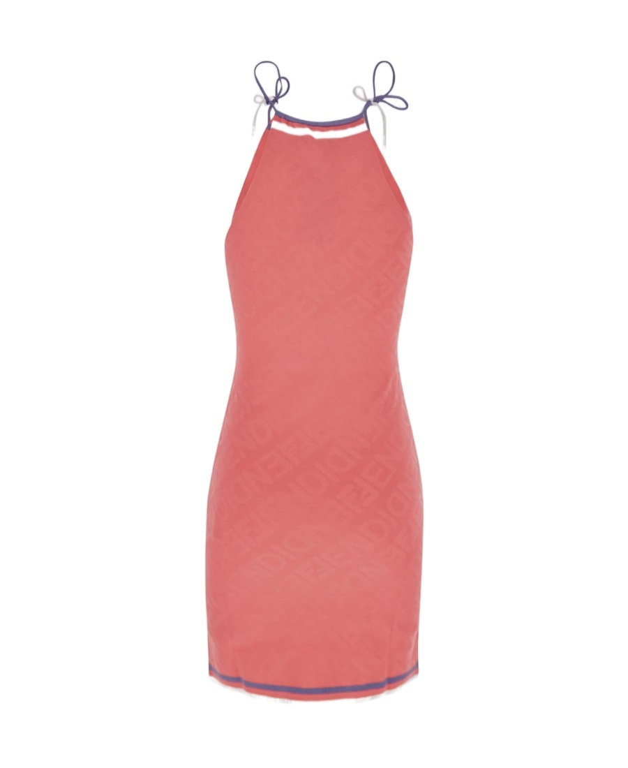 Shop Fendi Halterneck Knitted Dress In Pink