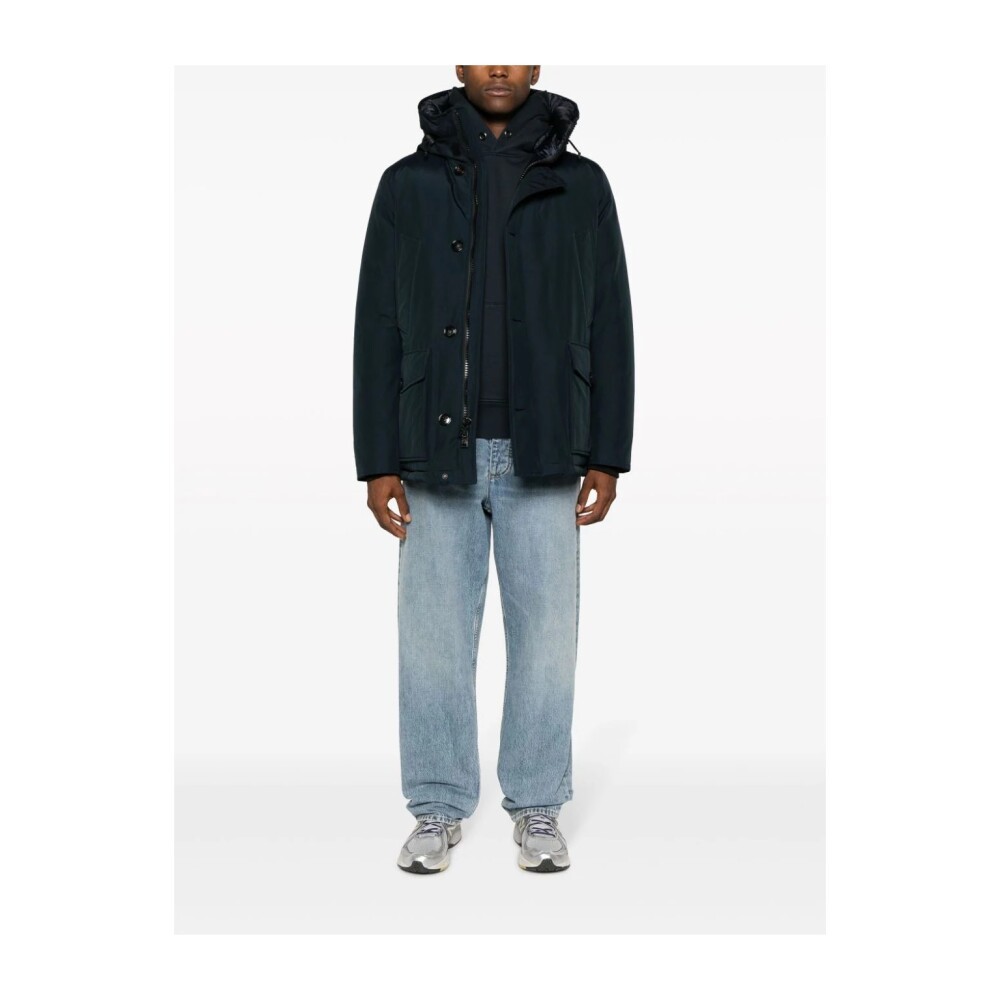 Woolrich Classic Hooded Coat With Front Button Closure In Black