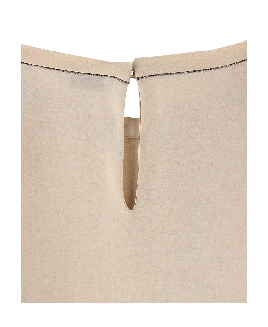 Brunello Cucinelli Cap-sleeve Satin-finish Blouse In Nude