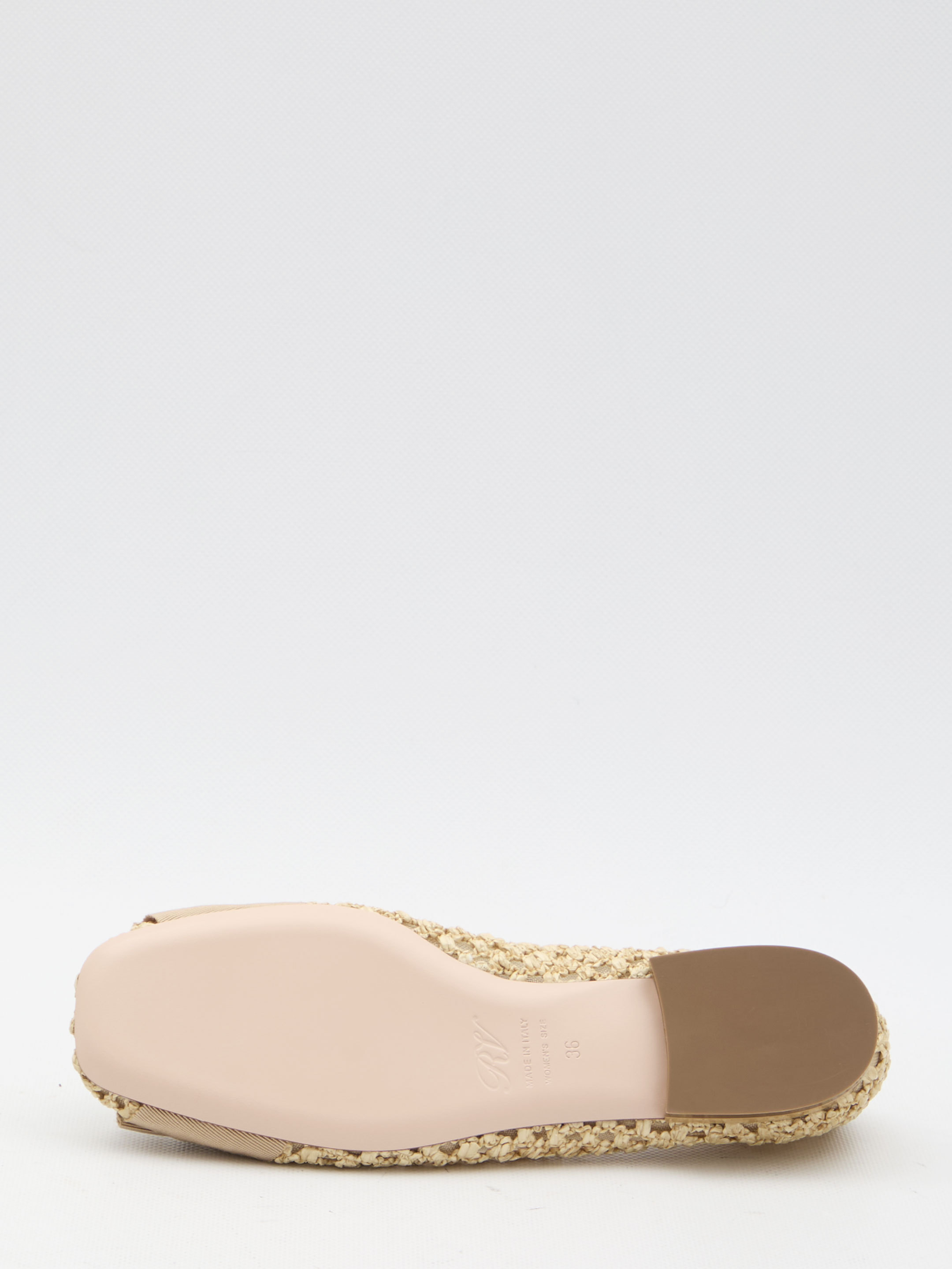 Roger Vivier Tres Vivier Raffia Strass Ballerina Flats In Nude