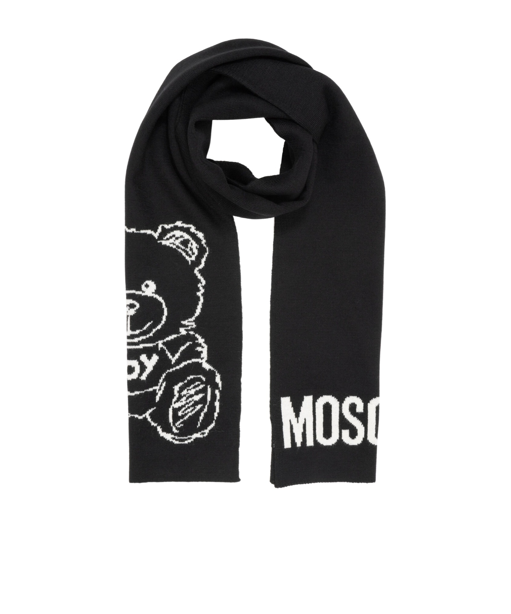 Moschino Teddy Bear Pattern Scarf In Black