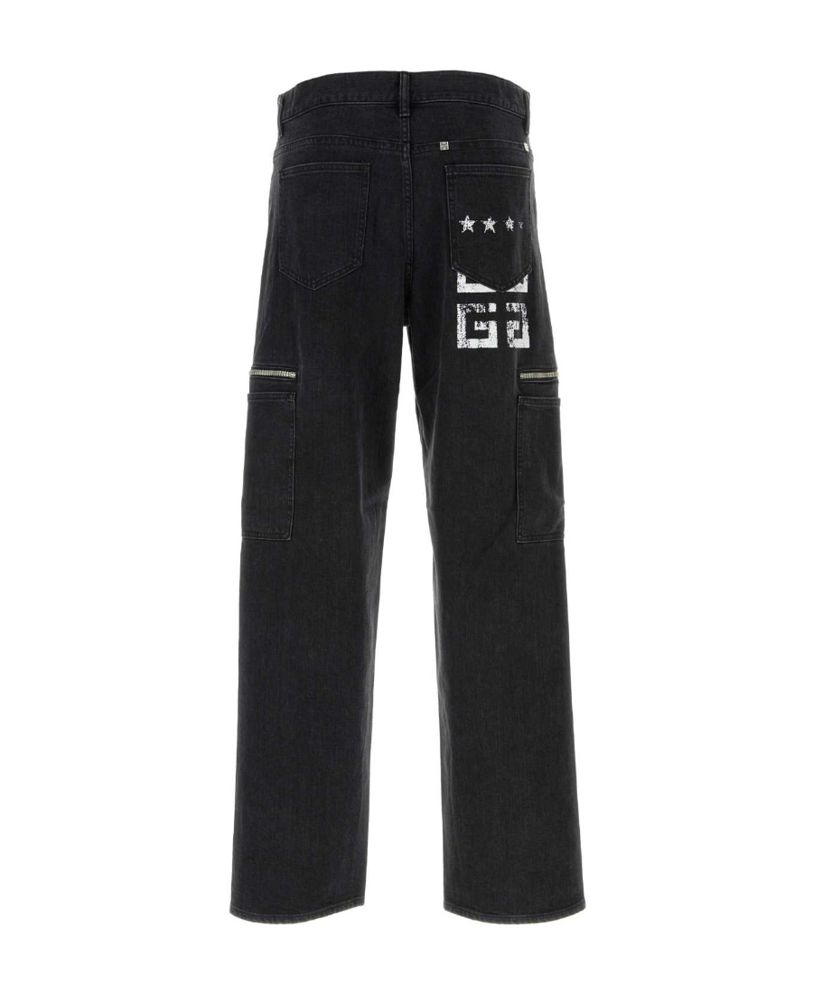 Givenchy Black Cargo Denim Jeans With 4g Print In Black