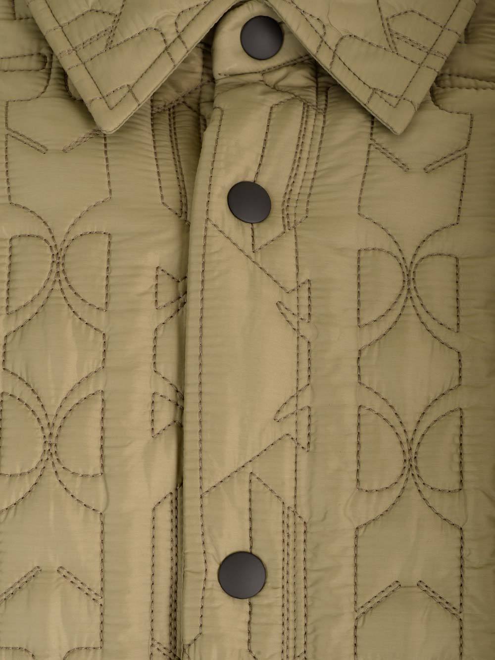 Palm Angels Monogram Quilted Nylon Overshirt In Green