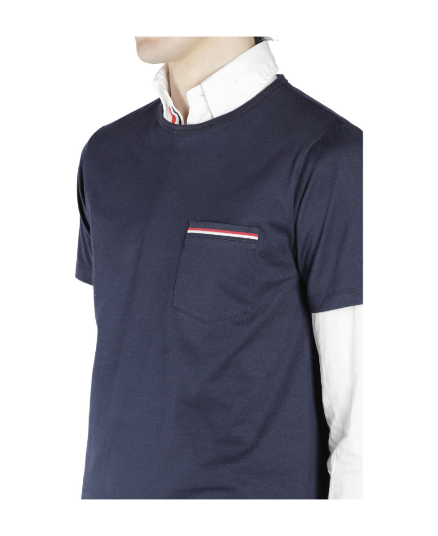 Thom Browne Jersey Cotton Short Sleeve Pocket Tee In Blue