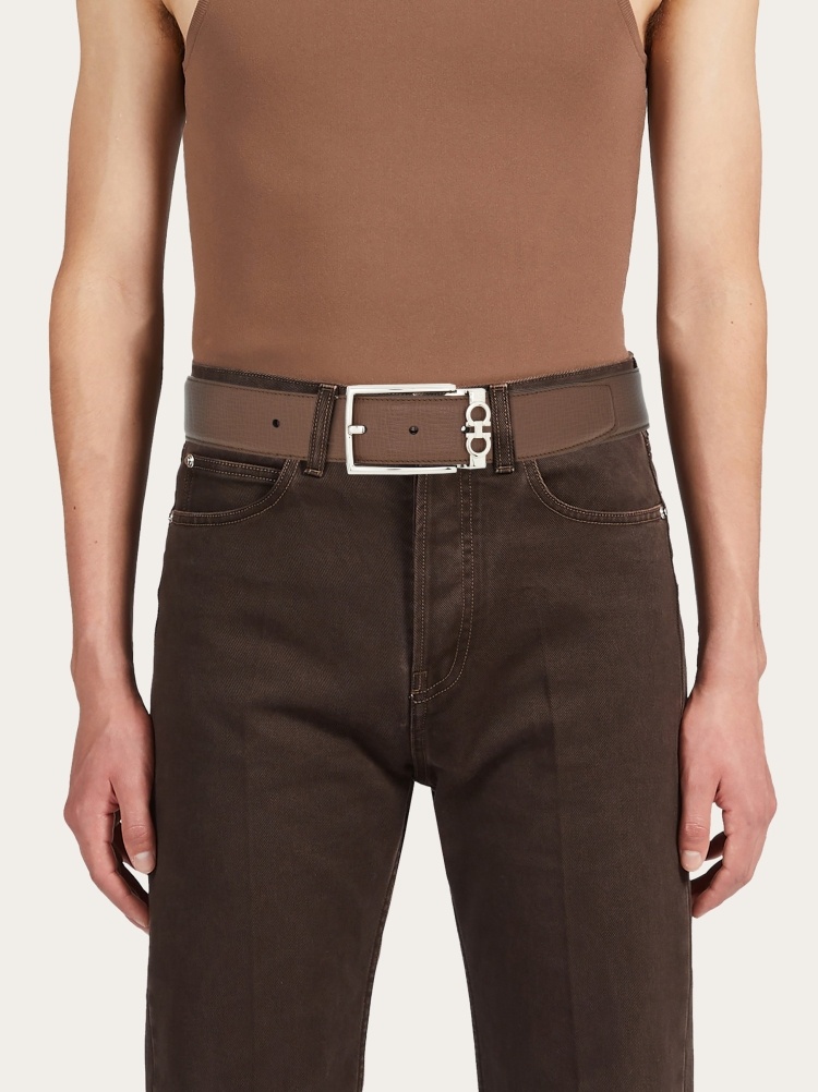 Ferragamo Double-sided Gancini Belt In Black