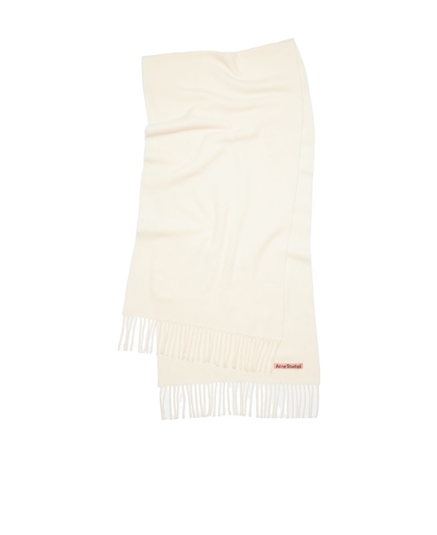 Acne Studios Logo-tag Fringed Wool Scarf In White