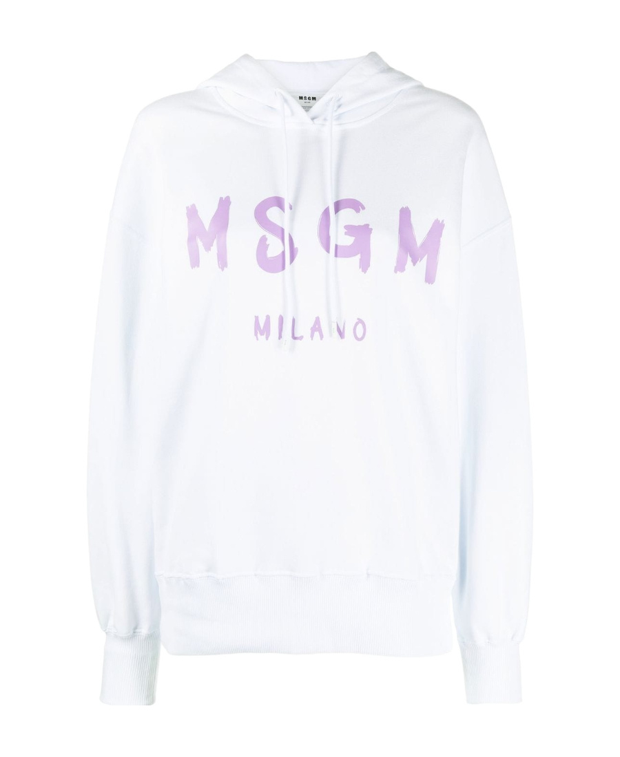 Msgm Logo-print Cotton Hoodie In White