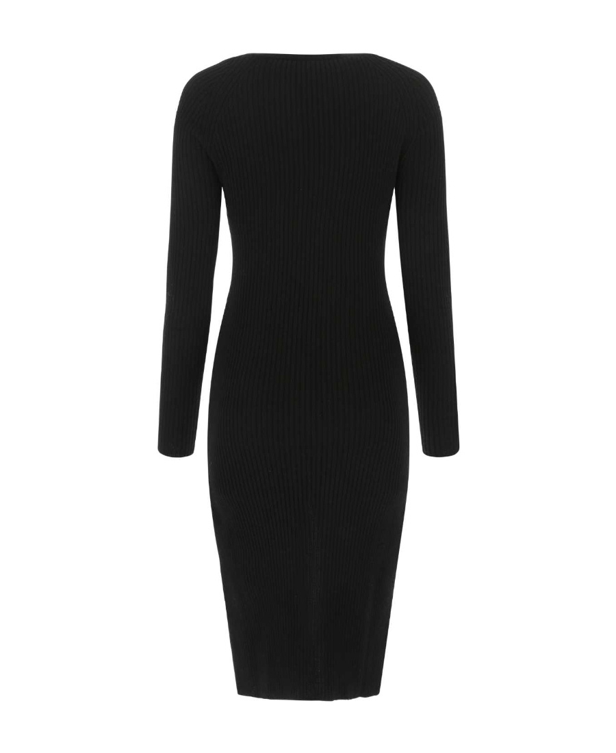 Blumarine Virigin-wool V-neck Midi-dress In Black