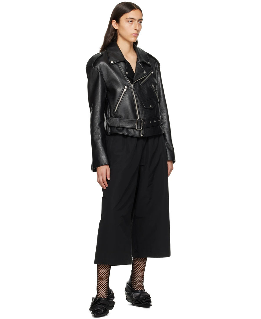 We11 Done Oblique Zipper Leather Jacket In Black