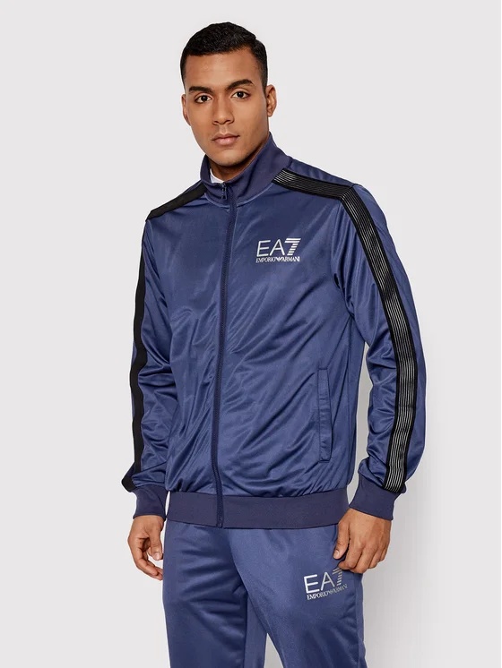 Ea7 Logo Casual Jacket And Sweatpants Set In Blue