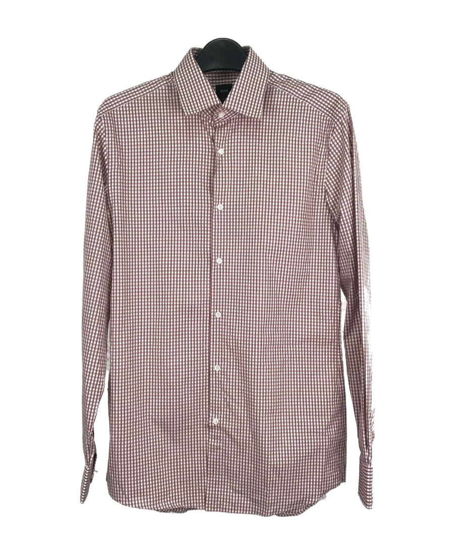 Hugo Boss Lapel Long-sleeved Shirt With Small Plaid Pattern In Multicolor