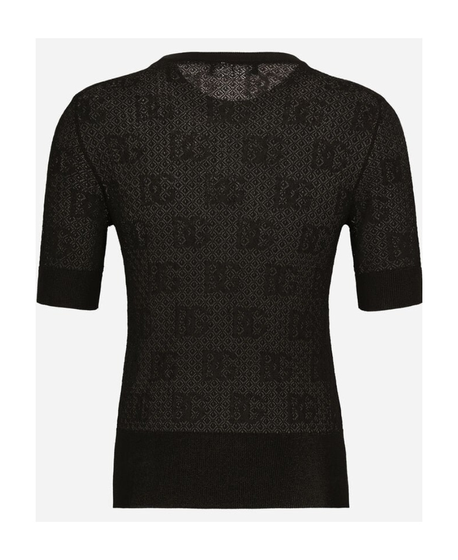 Dolce & Gabbana Monogram-jacquard Round-neck Top In Black