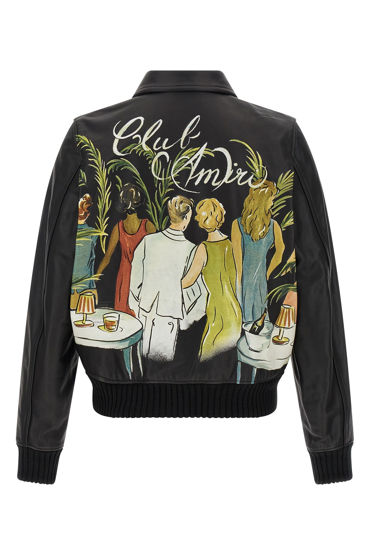 Amiri Graphic Print Leather Jacket With Collared Neck In Multi