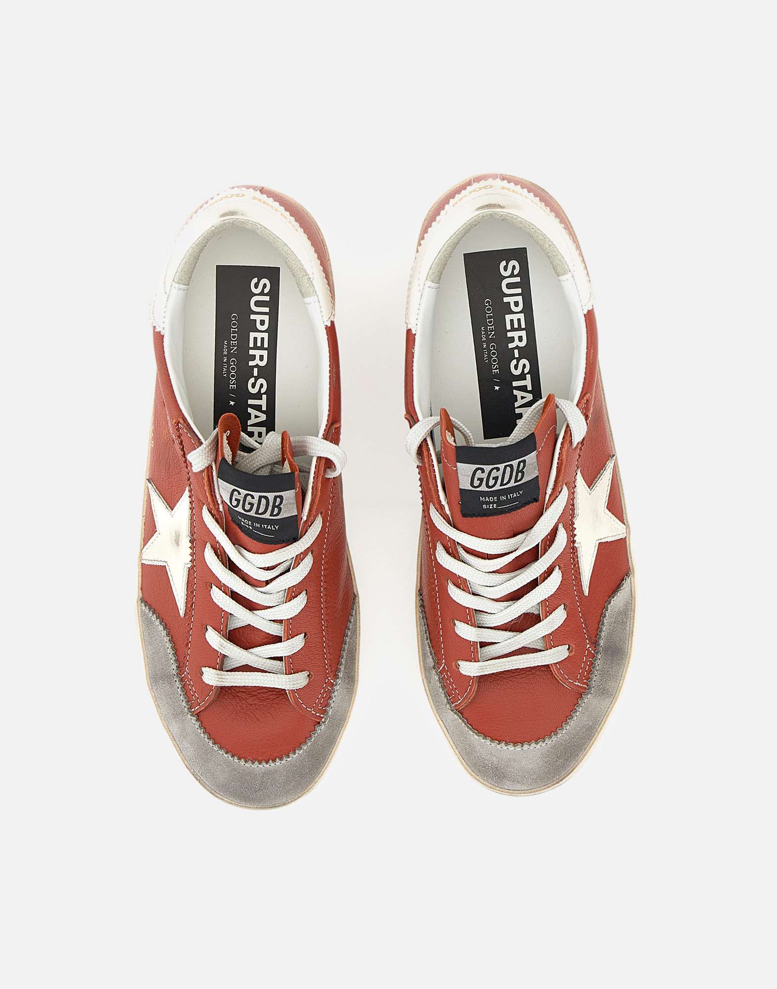 Golden Goose Super-star Distressed Suede-trimmed Leather Sneakers In Orange