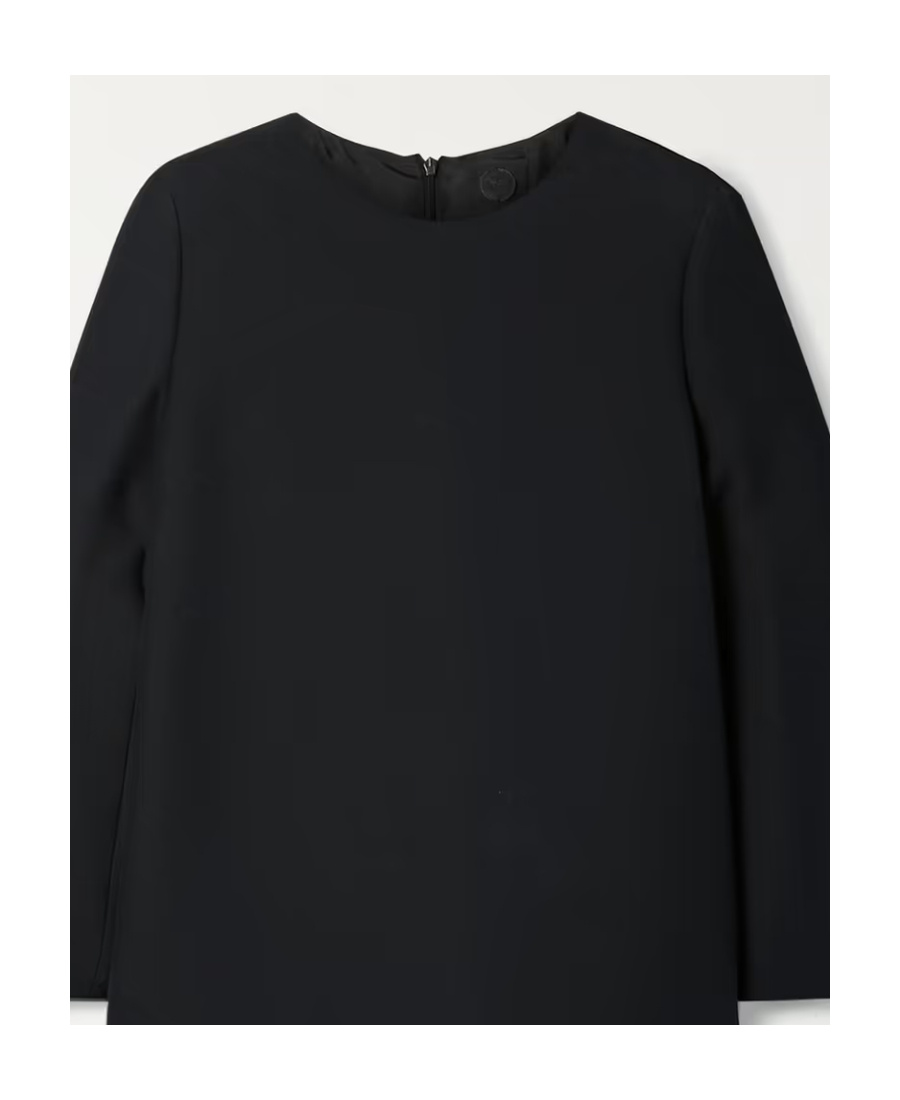 The Row Logo Long-sleeved Wool Silk Blend Dress In Black