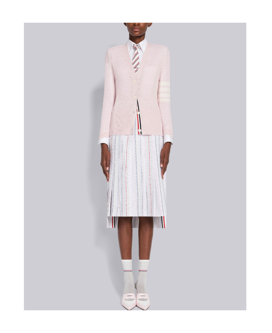 Thom Browne 4-bar Pointelle-stitch Cardigan In Pink