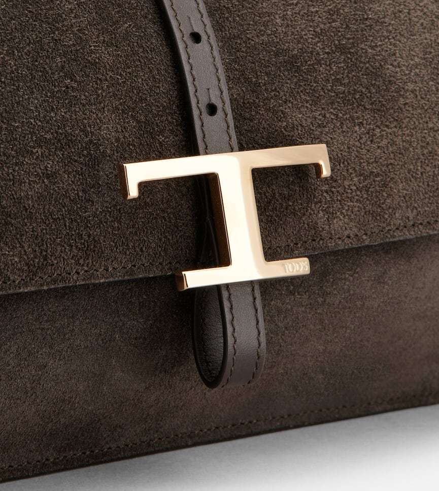 Tod's Mini T Timeless Suede Shoulder Bag In Brown