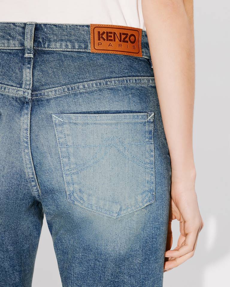 Kenzo Stretch Denim Ayame Wide Jeans In Blue
