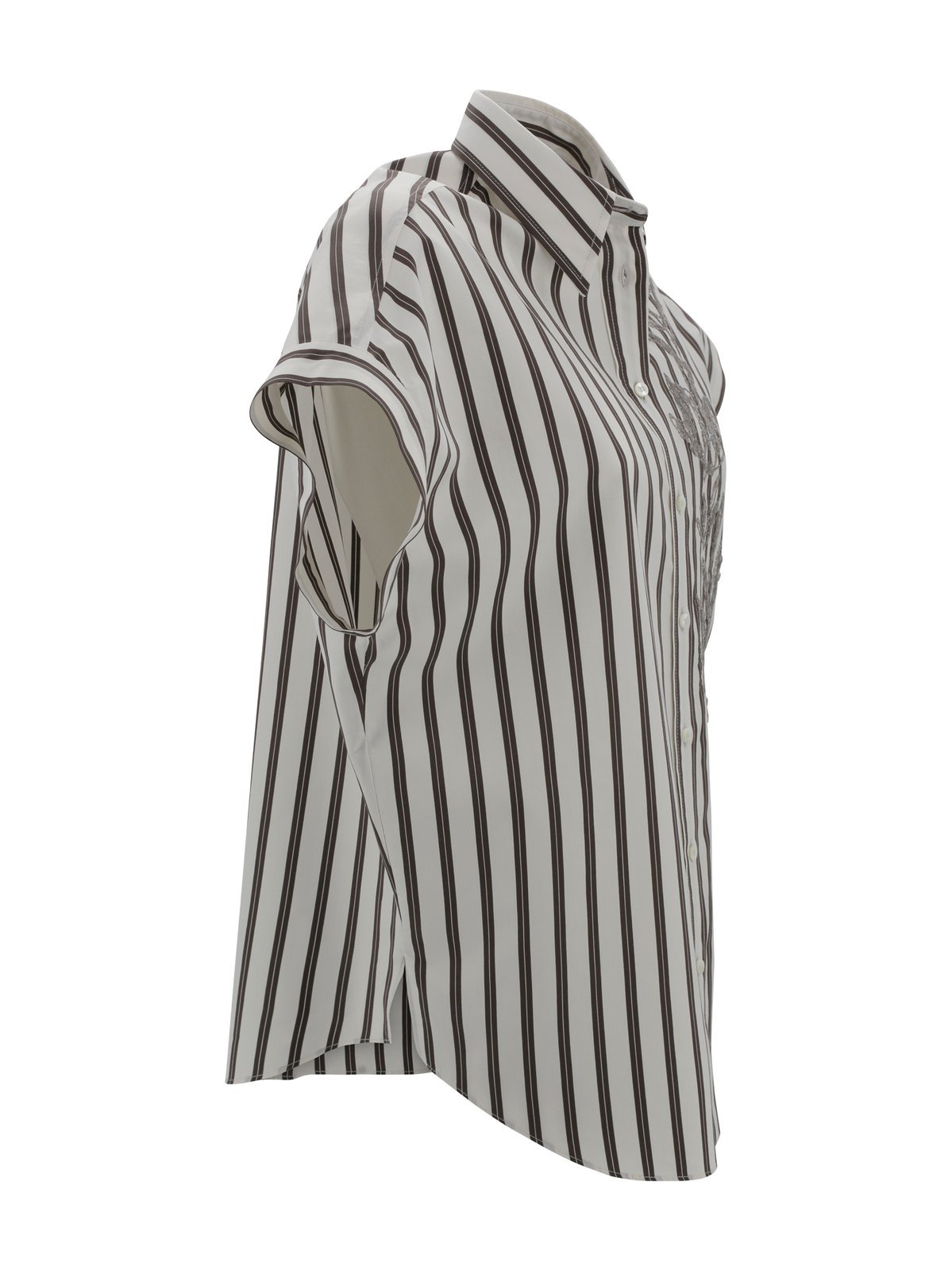 Brunello Cucinelli Striped Collared Top Embellished Detail