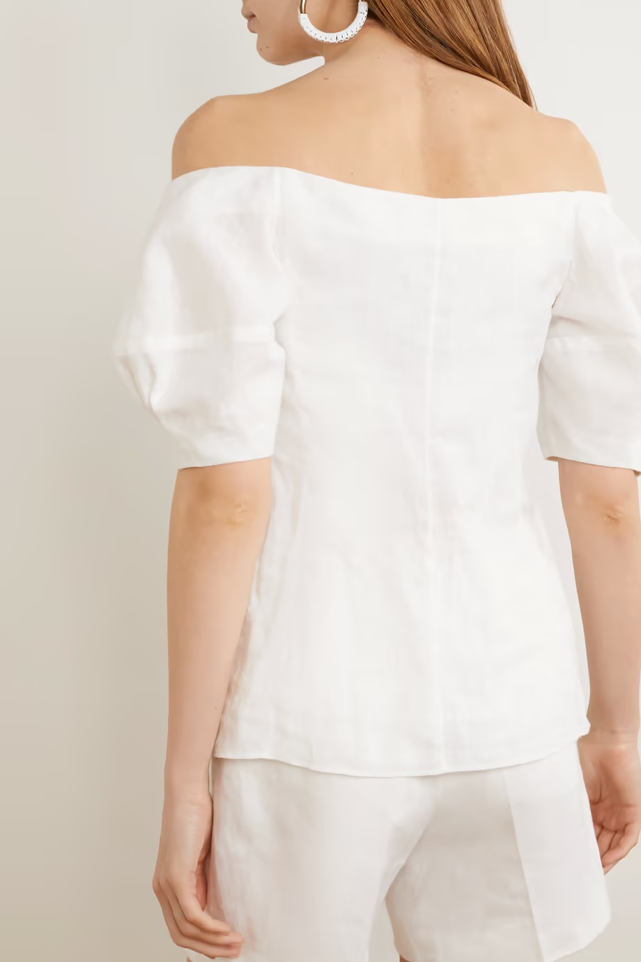Chloé Balloon Sleeve Off The Shoulder Linen Voile Bustier Top In White