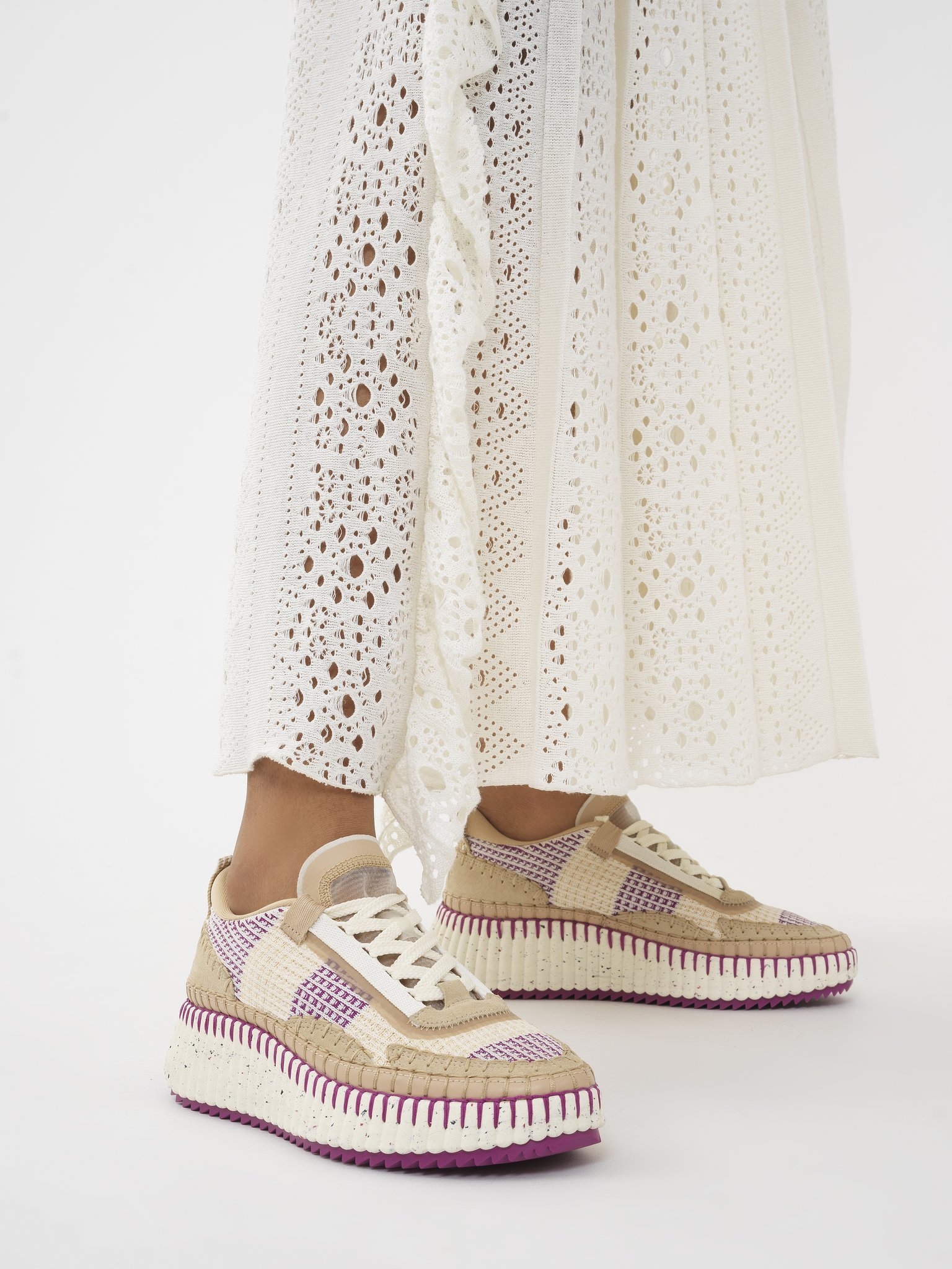 Shop Chloé Nama Knitted Sneakers In White
