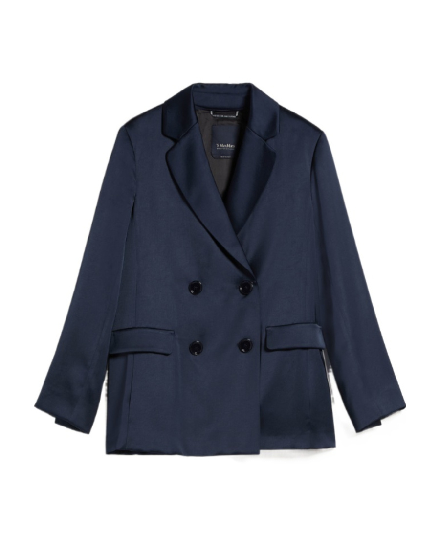 Max Mara Double-breasted Satin Casual Jacket In Black