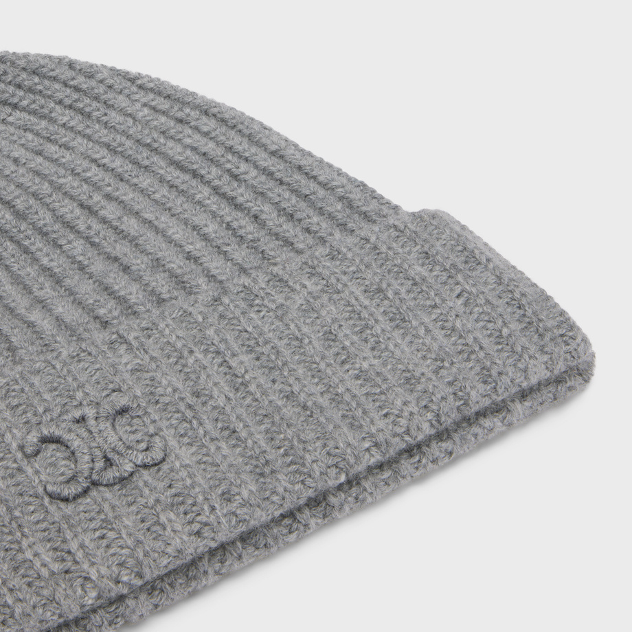 Celine Logo-embroidered Ribbed Cashmere Beanie In Gray
