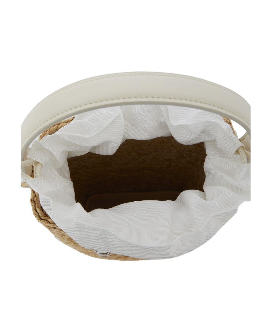 Roger Vivier Viv' Skate Strass Buckle Mini Bucket Bag In Raffia In Nude
