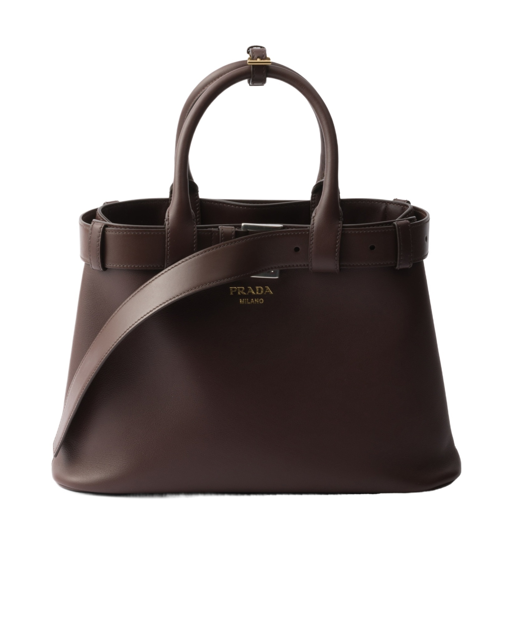 Prada Buckle Small Leather Handbag With Belt In Black