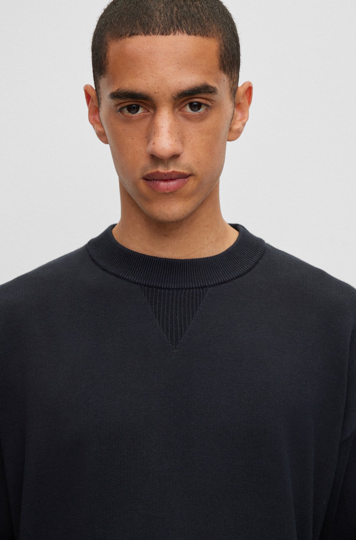 Hugo Boss Virgin-wool Sweater With Embroidered Logo In Black