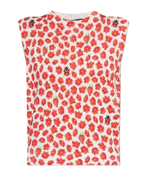 Versace Strawberry Garden Print Silk Knit Tank Top In Red