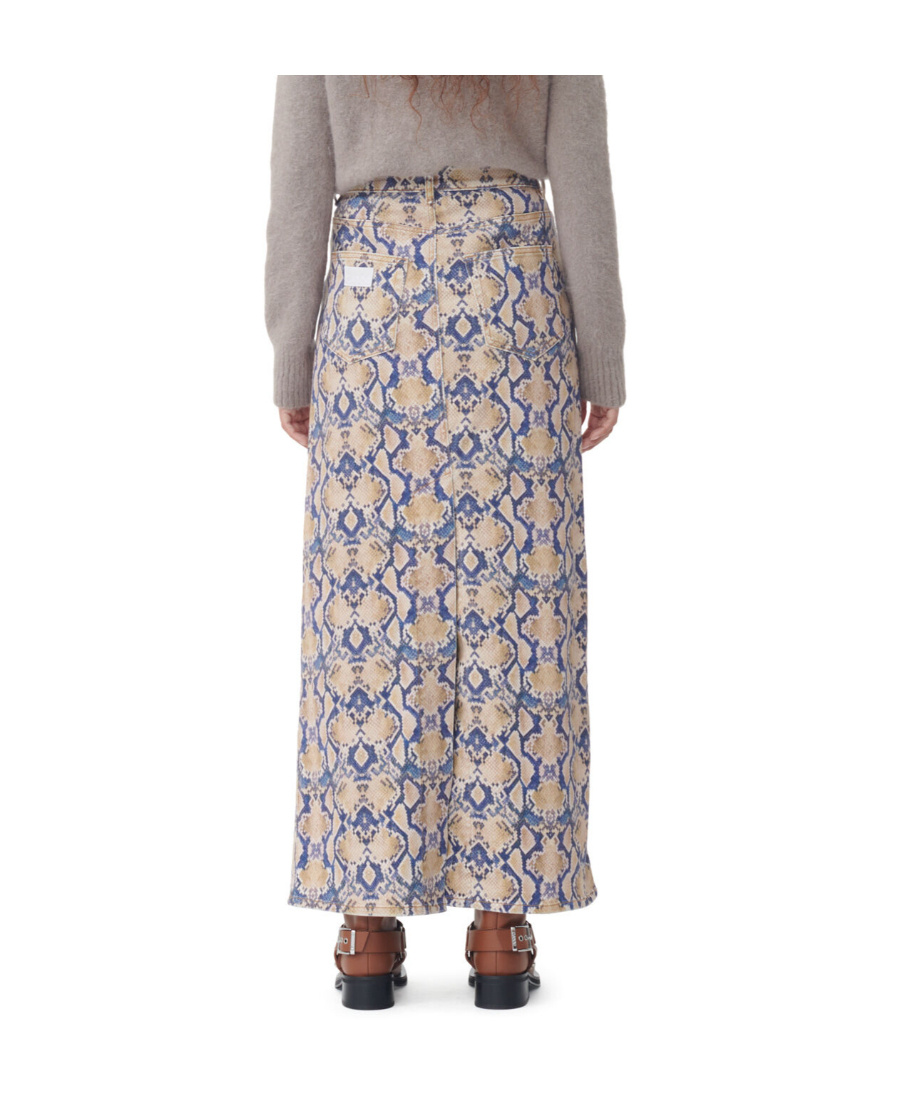 Ganni Iry Snake-print Denim Maxi Skirt In Nude
