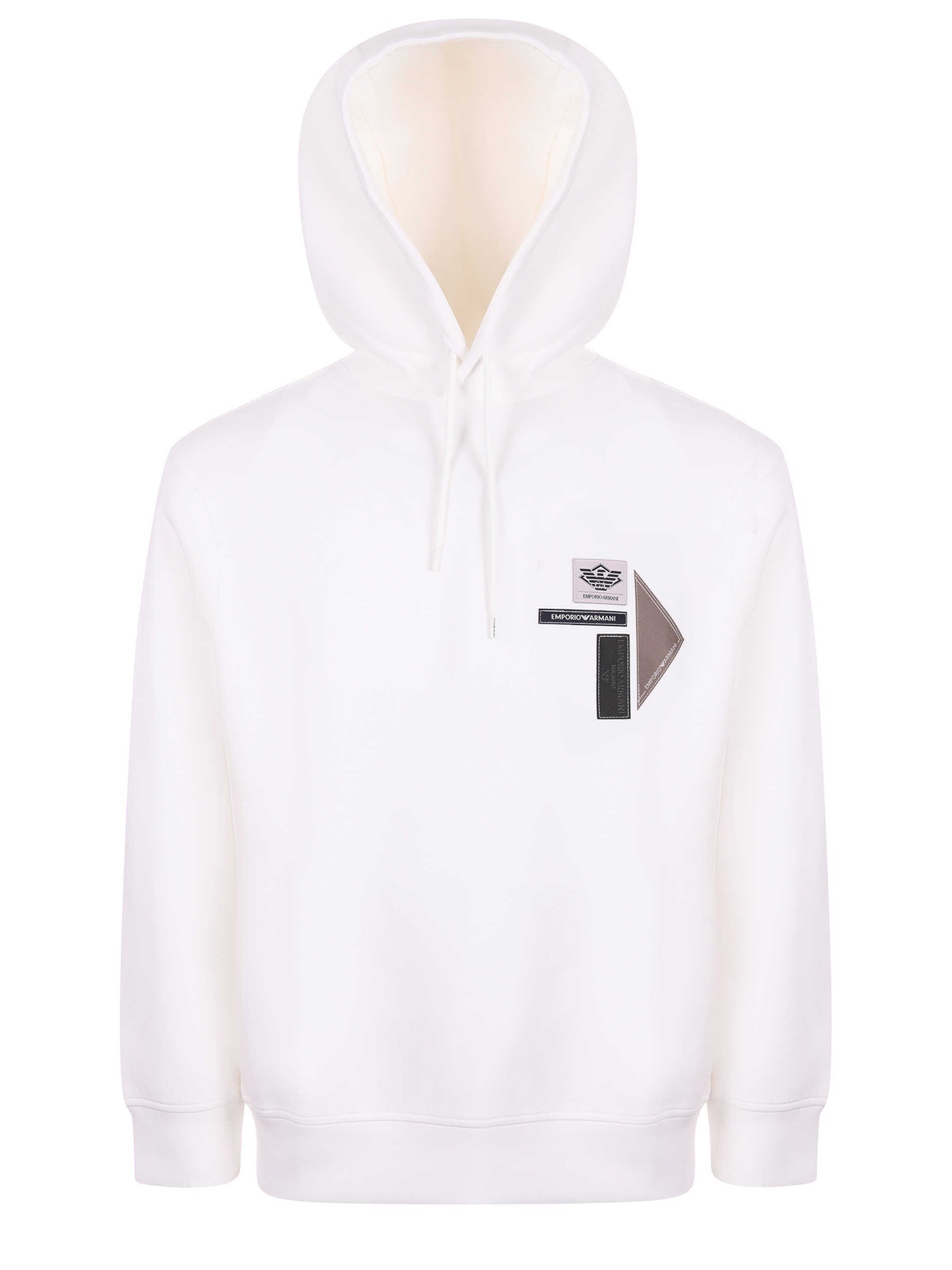 Emporio Armani Logo Patch Drawstring Hoodie In White