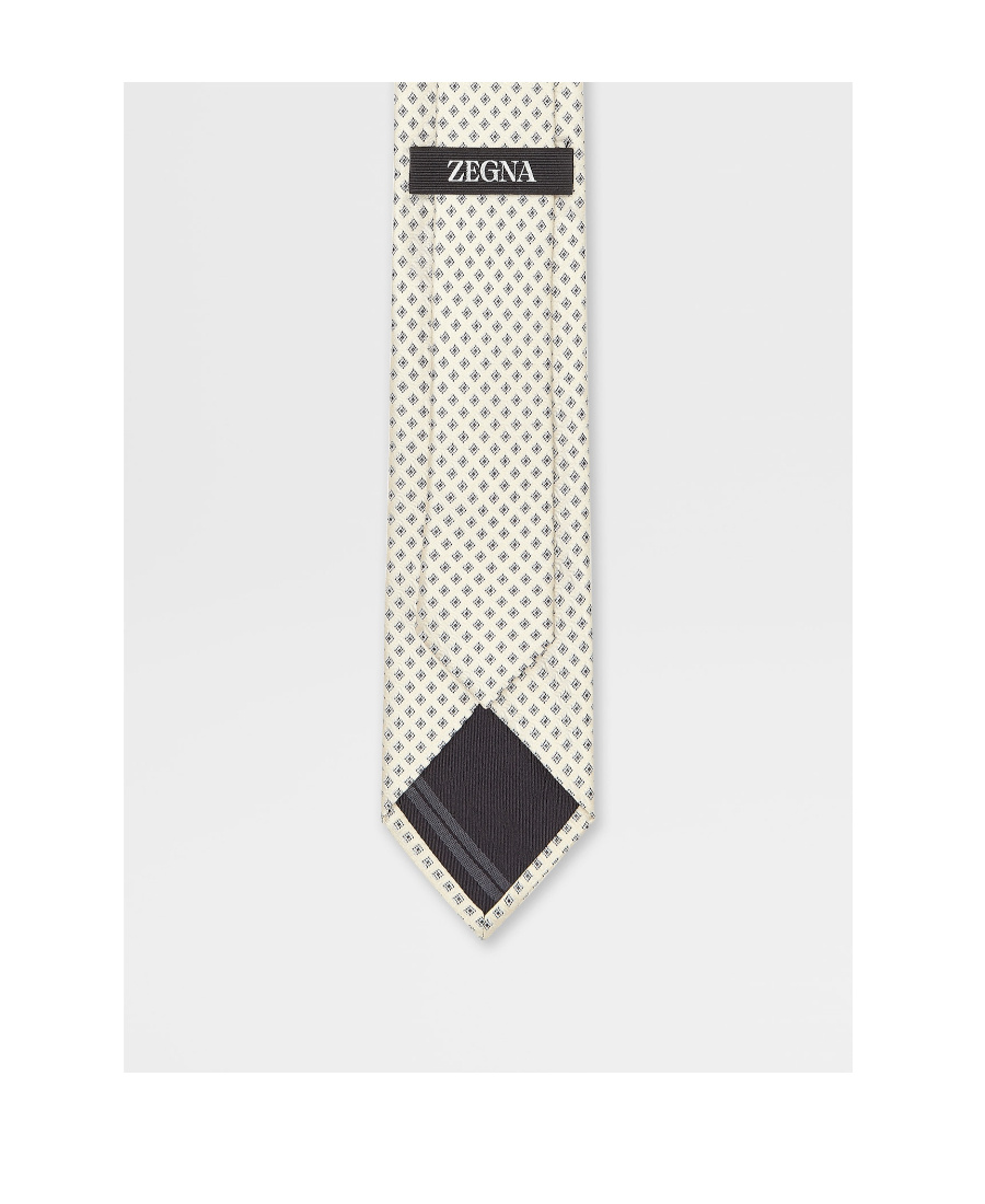Zegna Geometric Pattern Mulberry Silk Tie In Neutral